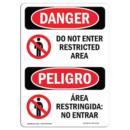 Signmission OSHA Danger Sign, 14" Height Do Not Enter High Volt Bilingual Spanish, DS-D-1014-VS-1134 OS-DS-D-1014-VS-1134